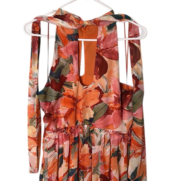 NICOLE MILLER  floral sleeveless halter dress, XL, sheer,chiffon,lined,tiered. - Picture 14 of 15
